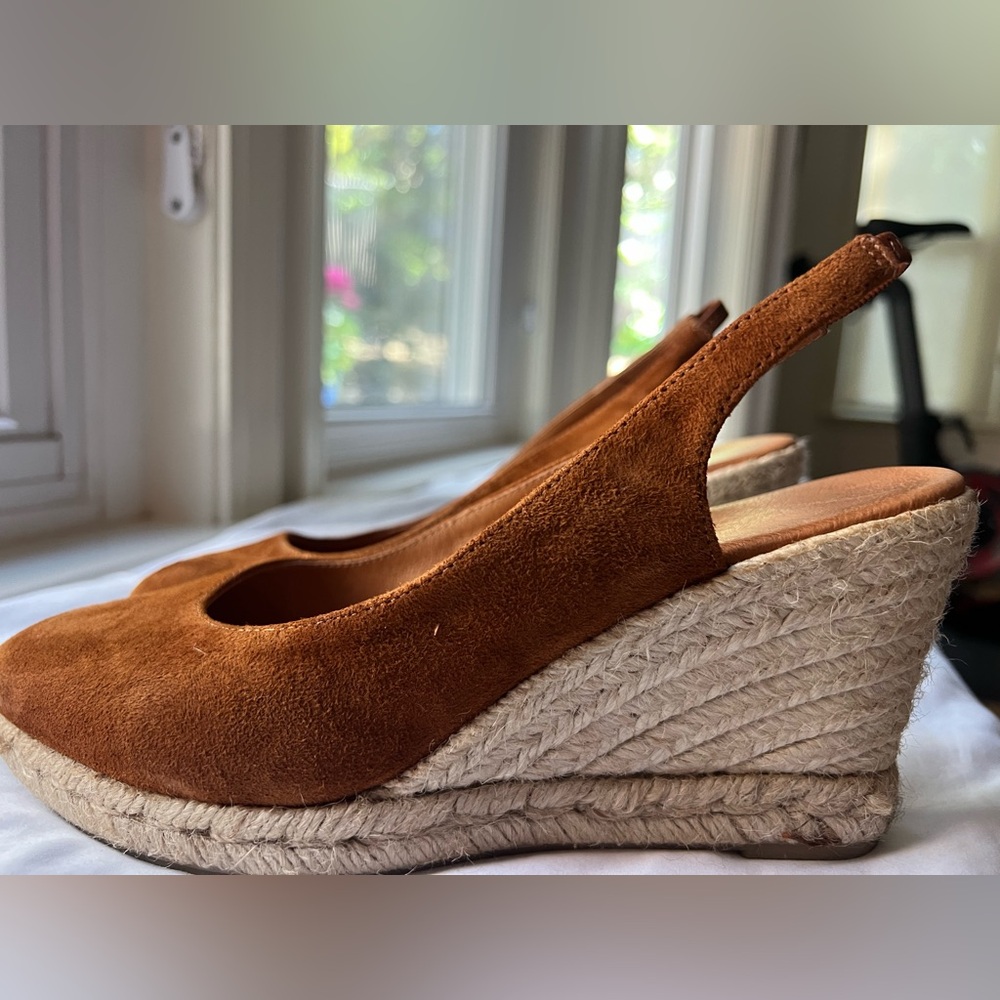 Andre Assous Raisa Slingback Wedge Pump Espadrille COGNAC SUEDE Size 9 M